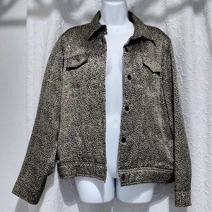 NEW 100% Silk Worthington Jaquet Blazer Top Size L Animal Print Pockets 001